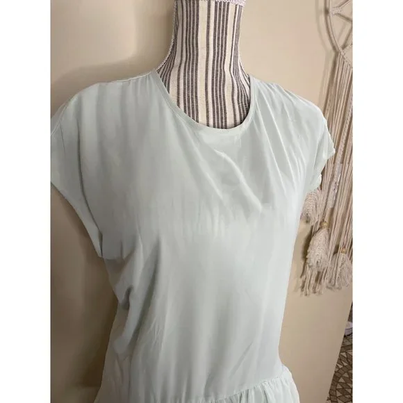 Vero Moda Pastel Midi Dress Ruffle Tiered Mint Green Lined Dress Size L - Picture 3 of 14